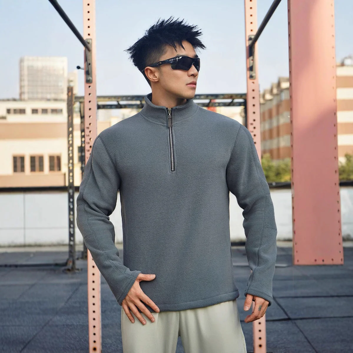 Men's Fleece Sweater – Relaxed Fit – High Collar – Zip Collar – Soft Warm Comfort - Image 3