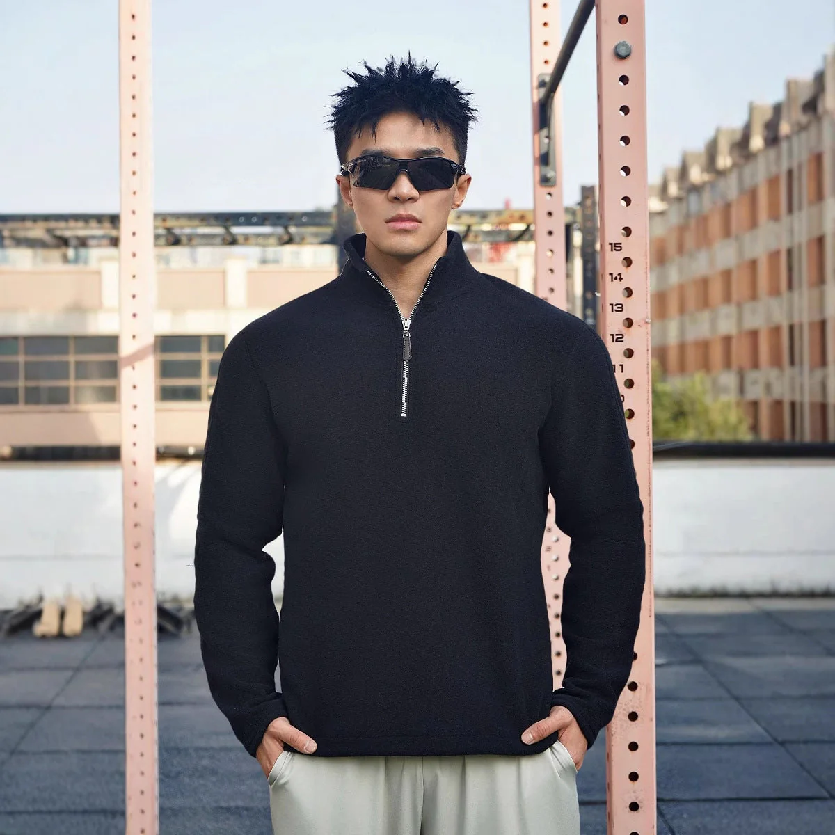 Men's Fleece Sweater – Relaxed Fit – High Collar – Zip Collar – Soft Warm Comfort - Image 4