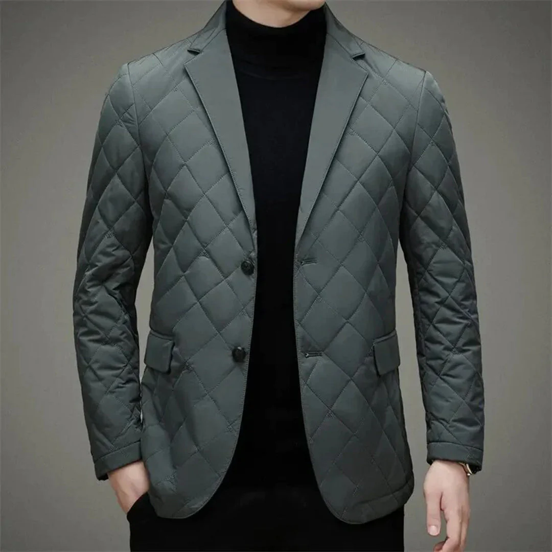 Men's Padded Jacket – Slim Fit – Diamond Stitching – Button Closure – Lapel Collar - Image 2