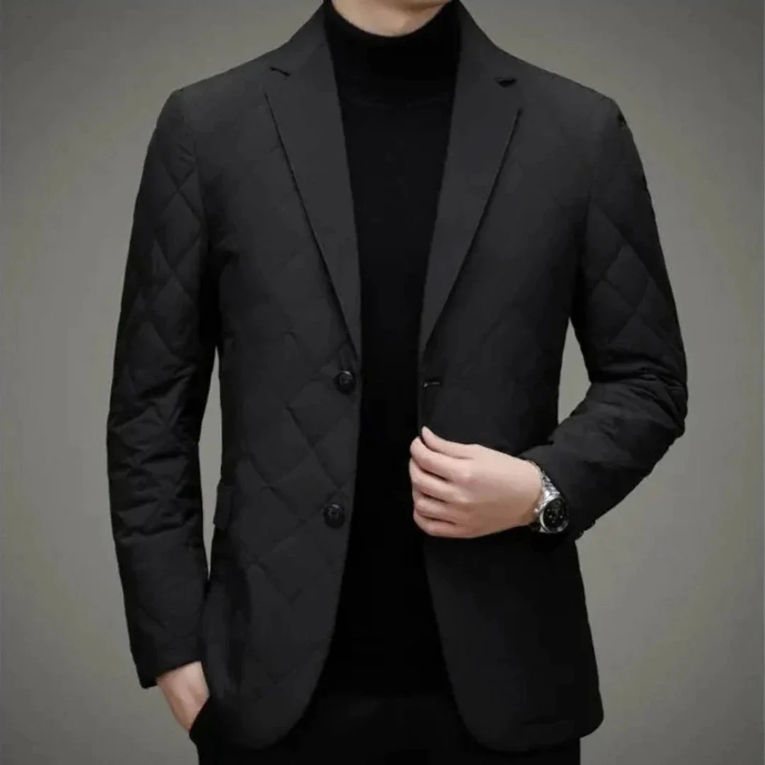 Men's Padded Jacket – Slim Fit – Diamond Stitching – Button Closure – Lapel Collar - Image 3