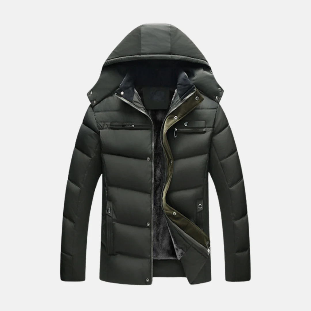 Men's Padded Jacket – Fleece Hood – Water-repellent – Zip and Snap Buttons - Image 2