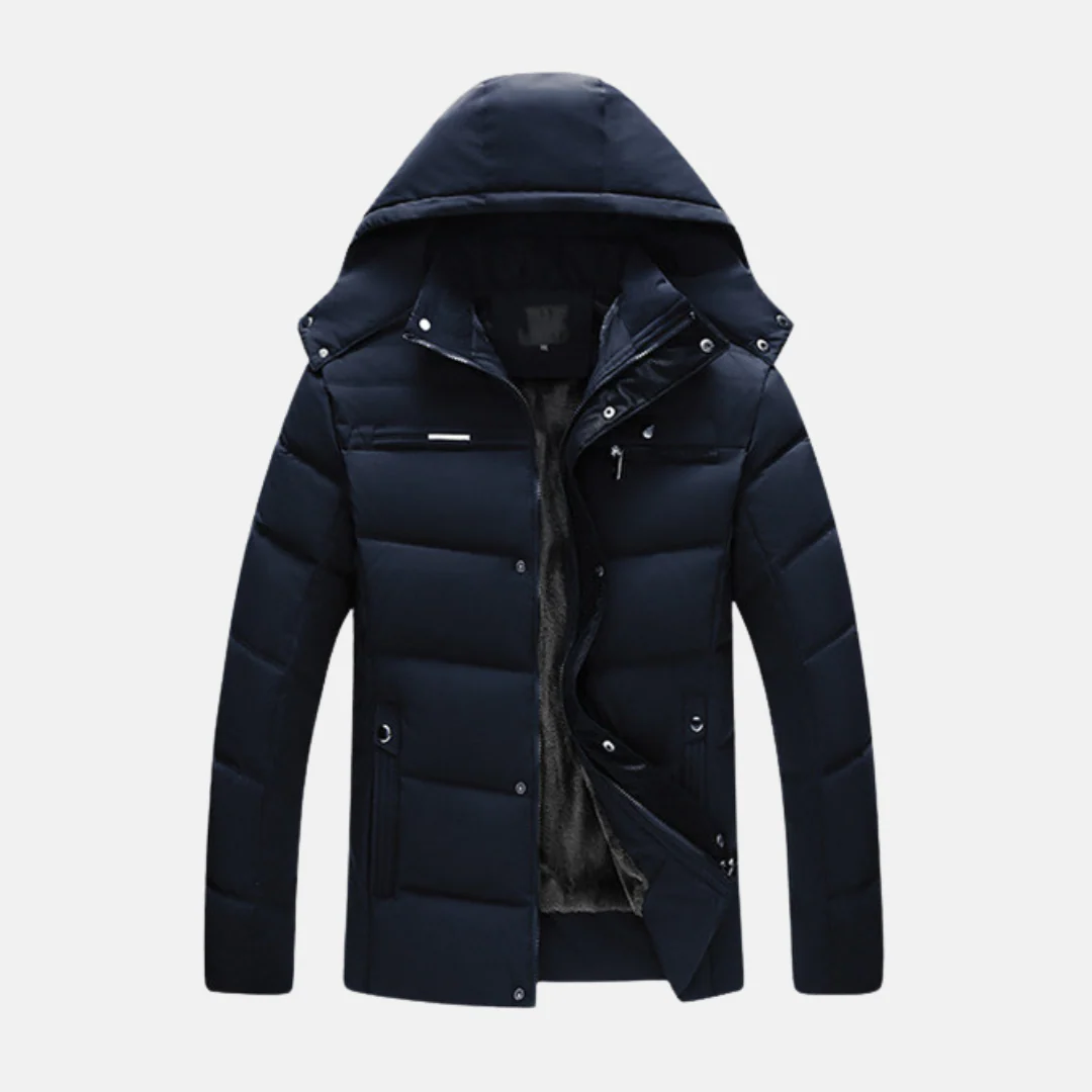 Men's Padded Jacket – Fleece Hood – Water-repellent – Zip and Snap Buttons - Image 3