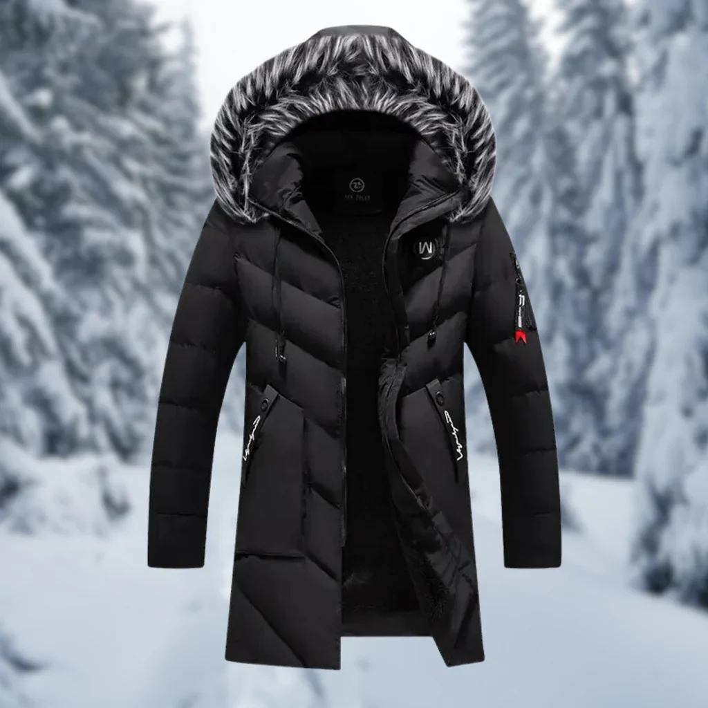 Men's Padded Jacket – Oversized Fit – Detachable Hood with Faux Fur – Mid-Length – Ribbed Trims - Image 2