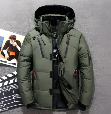 Men's Quilted Jacket – Water-repellent – Hood – Zipper Pockets – Quilt Texture - Image 4