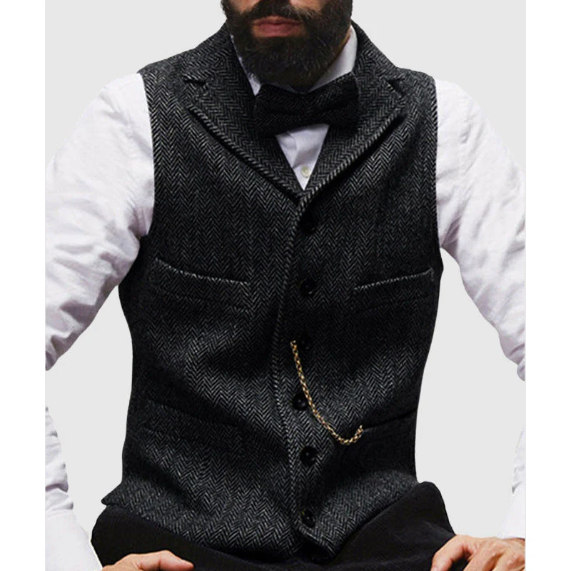 Men's Waistcoat – Tailored Fit – Wool Texture – Herringbone – Formal Button Closure - Image 2