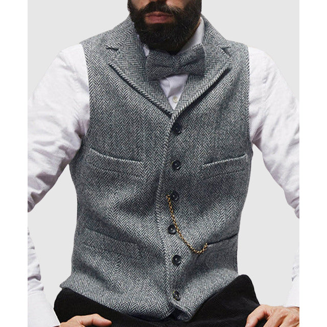 Men's Waistcoat – Tailored Fit – Wool Texture – Herringbone – Formal Button Closure - Image 3
