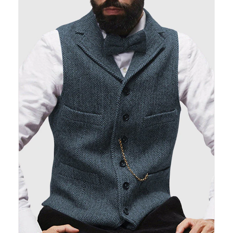 Men's Waistcoat – Tailored Fit – Wool Texture – Herringbone – Formal Button Closure - Image 4