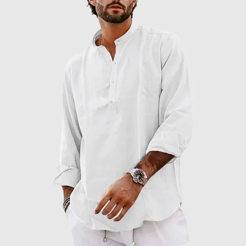 Men's Henley Shirt – Relaxed Fit – Breathable Natural Material – Long Sleeves - Image 2