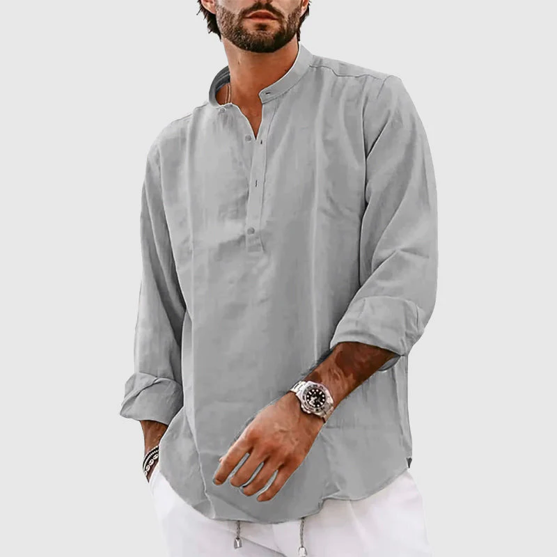 Men's Henley Shirt – Relaxed Fit – Breathable Natural Material – Long Sleeves - Image 3