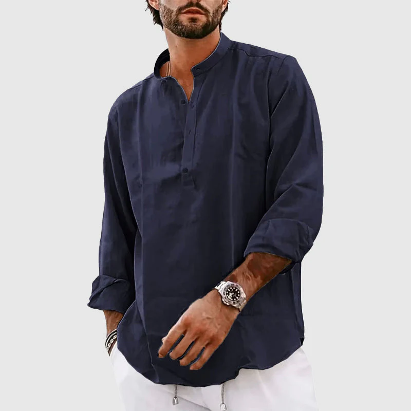 Men's Henley Shirt – Relaxed Fit – Breathable Natural Material – Long Sleeves - Image 4