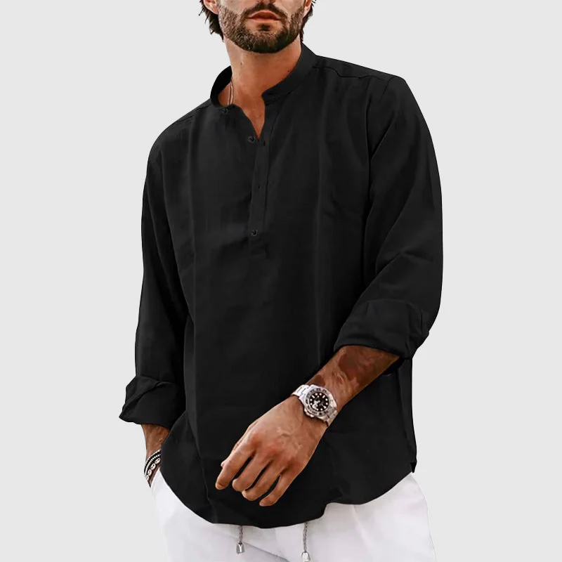 Men's Henley Shirt – Relaxed Fit – Breathable Natural Material – Long Sleeves - Image 5