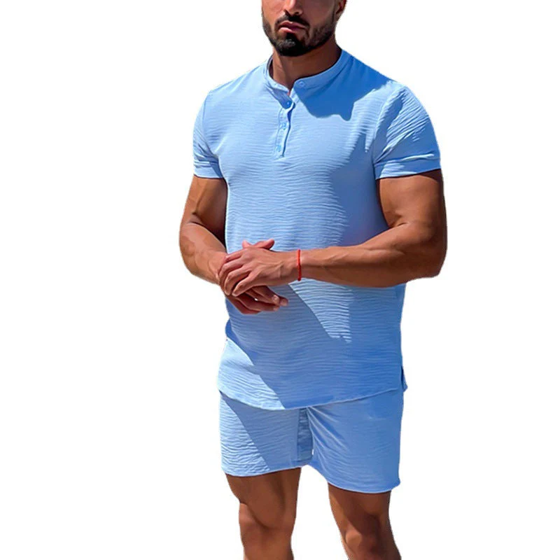 Men's Henley Shirt – Slim Fit – Cotton Linen – Short Sleeve – Breathable Casual Model - Image 7