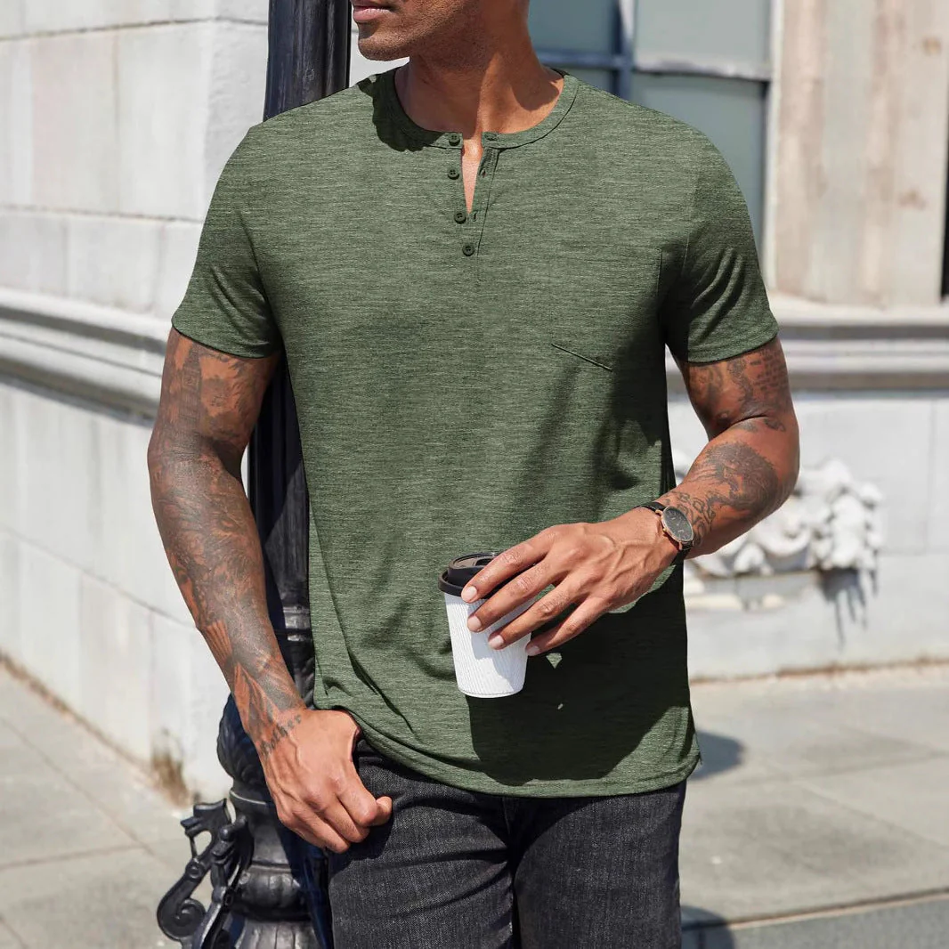 Men's Henley T-shirt – Slim Fit – Breathable Comfort – Short Sleeves – Chest Pocket - Image 2