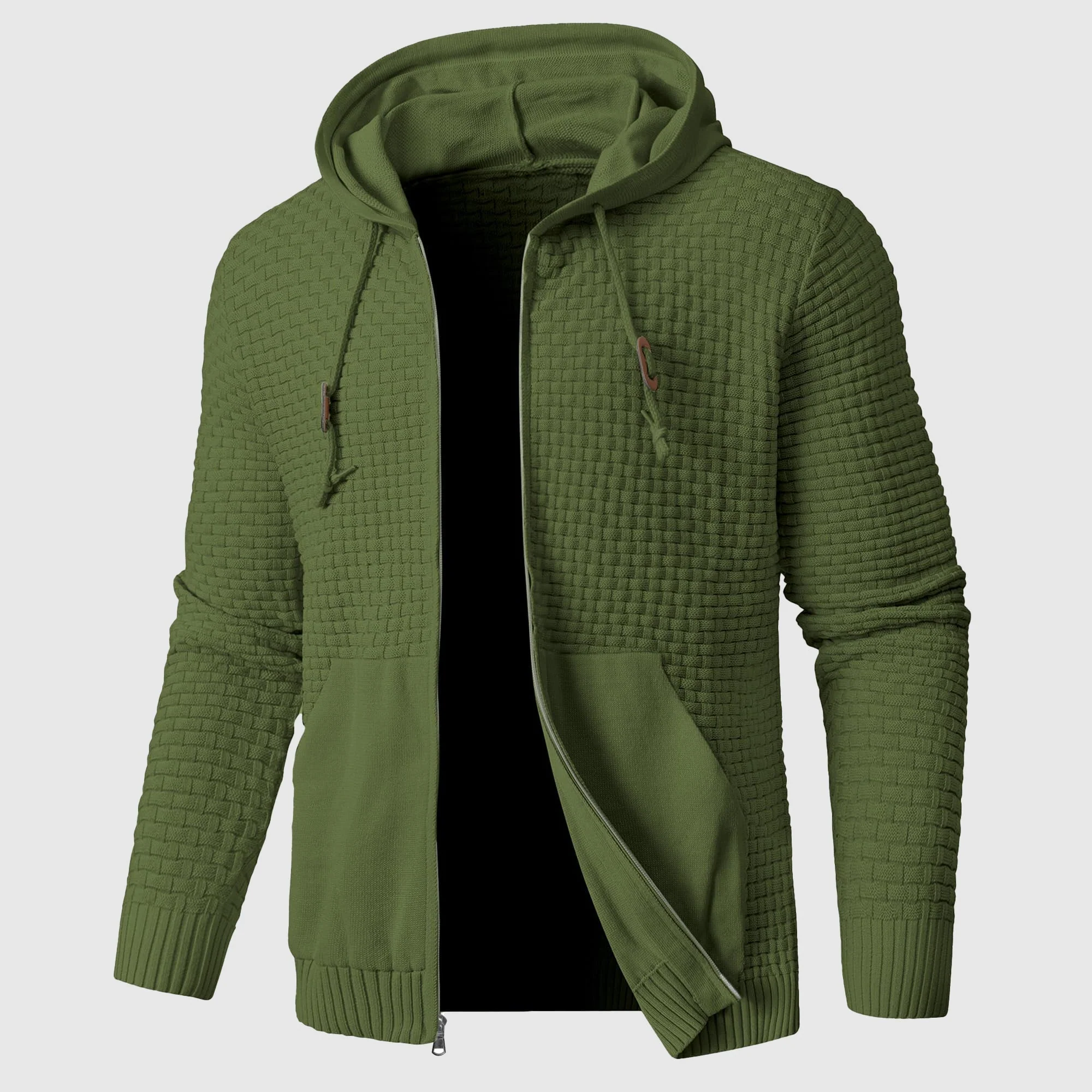 Men's hooded jacket – Waffle knit – Regular fit – Zip fastening – Ribbed trims – With hood - Image 3
