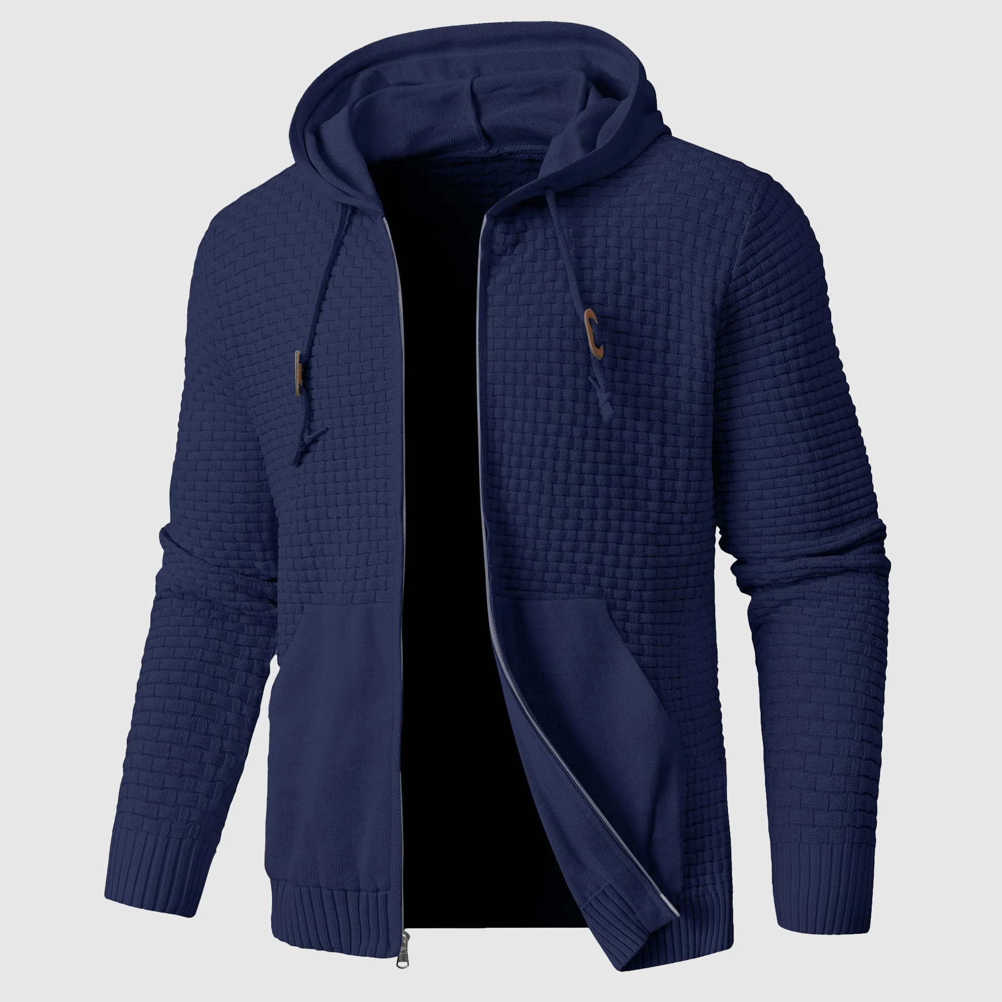 Men's hooded jacket – Waffle knit – Regular fit – Zip fastening – Ribbed trims – With hood - Image 4
