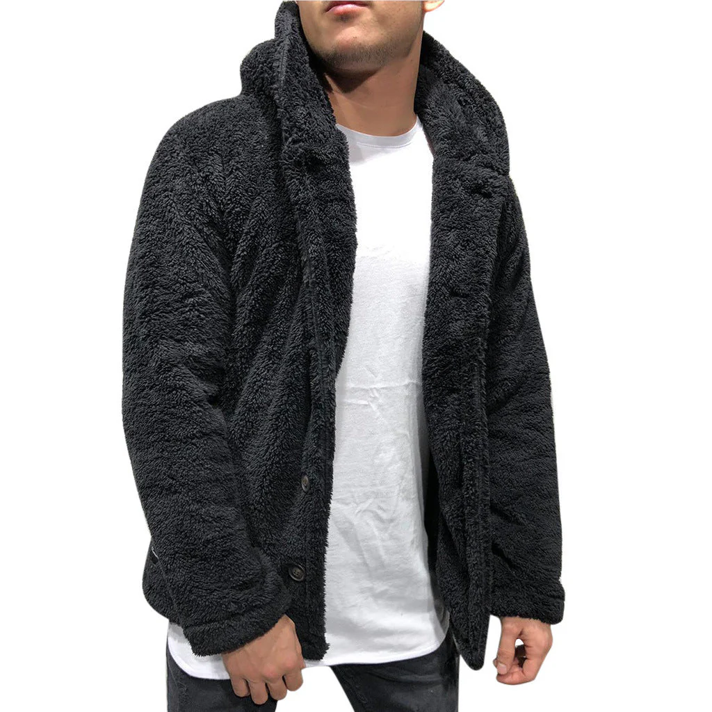 Men's hoodie jacket – Fleece – Relaxed fit – Buttons – Casual hip-length model - Image 3