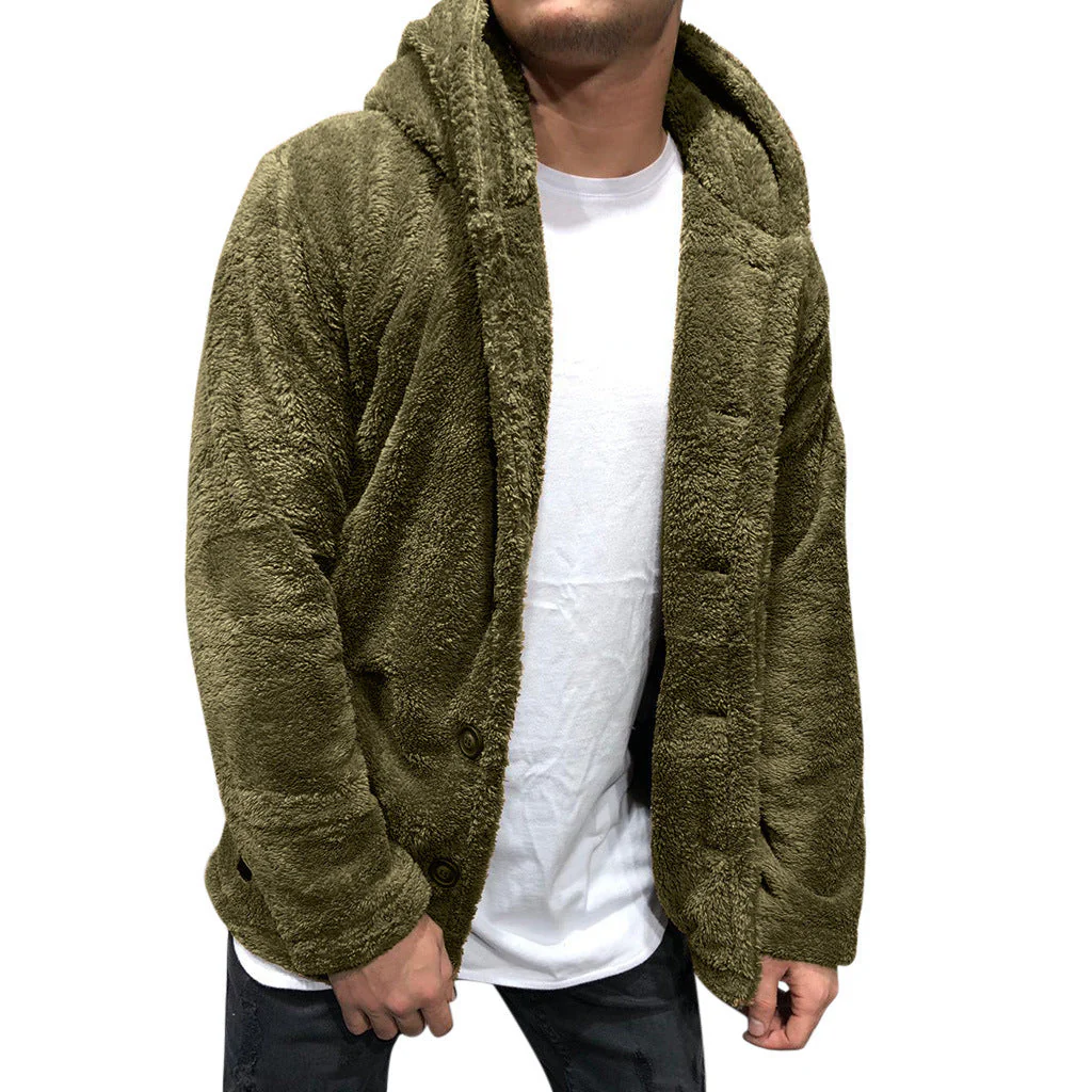 Men's hoodie jacket – Fleece – Relaxed fit – Buttons – Casual hip-length model - Image 5