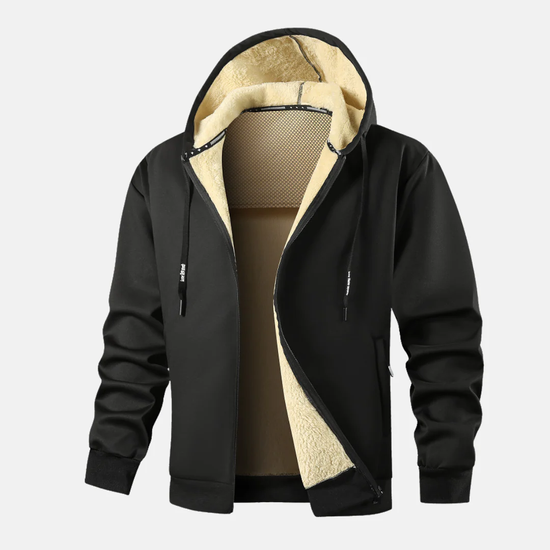 Men's Hoodie Jacket – Relaxed Fit – Soft Plush Lining – Zipper Closure – Hood - Image 2