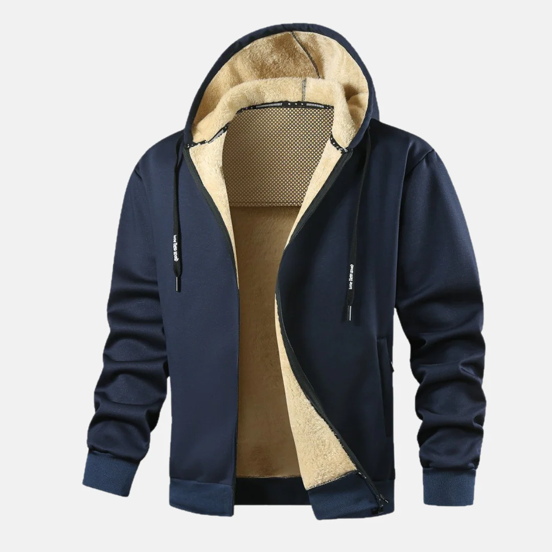 Men's Hoodie Jacket – Relaxed Fit – Soft Plush Lining – Zipper Closure – Hood - Image 3