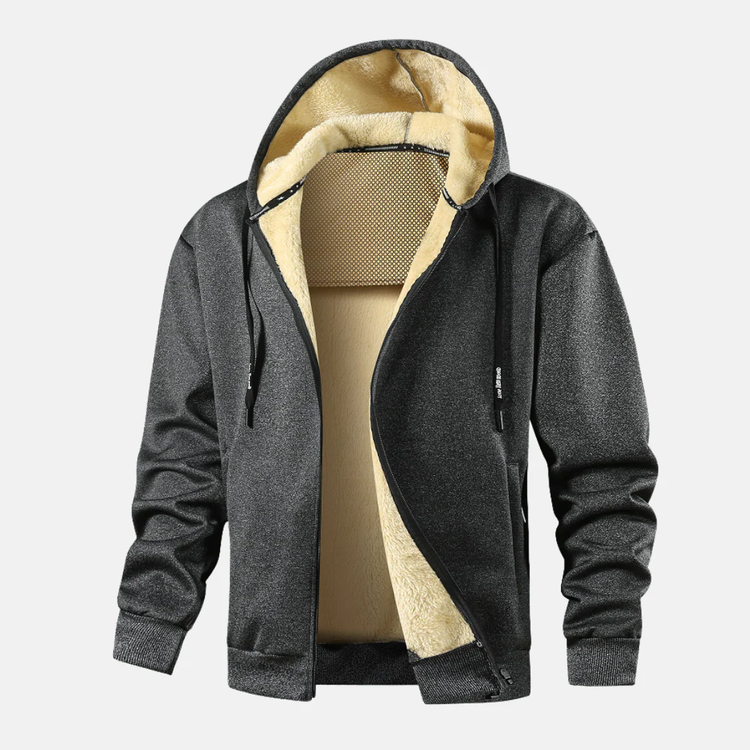 Men's Hoodie Jacket – Relaxed Fit – Soft Plush Lining – Zipper Closure – Hood - Image 4