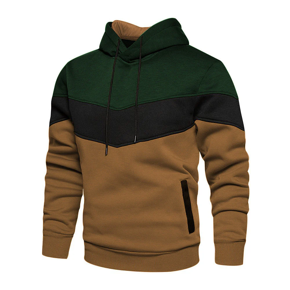 Men's Hoodie – Loose Fit – Cotton Blend – Colorblock – Ribbed Cuffs – Side Pockets - Image 3