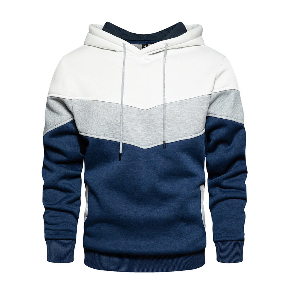 Men's Hoodie – Loose Fit – Cotton Blend – Colorblock – Ribbed Cuffs – Side Pockets - Image 4