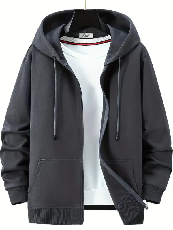 Men's Hoodie With Zipper – Relaxed Fit – Cotton Mix – Drawstring Hood – Pockets - Image 2