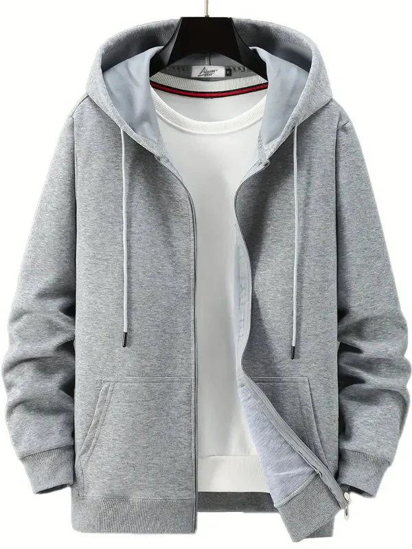 Men's Hoodie With Zipper – Relaxed Fit – Cotton Mix – Drawstring Hood – Pockets - Image 3
