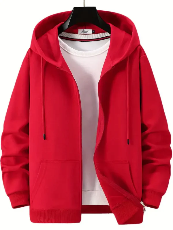 Men's Hoodie With Zipper – Relaxed Fit – Cotton Mix – Drawstring Hood – Pockets - Image 4