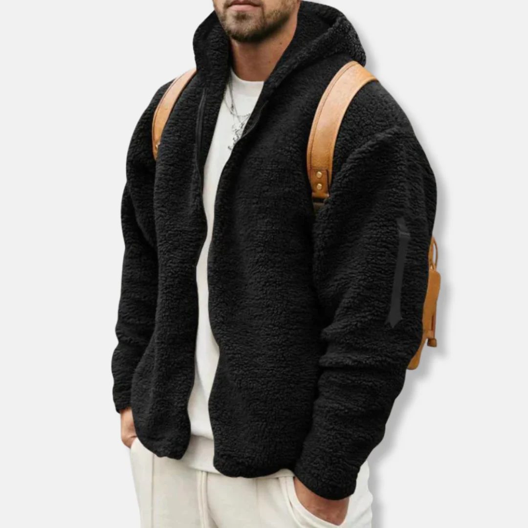 Men's Hoodie with Zipper – Sherpa Fleece – Relaxed Fit – Ribbed Cuffs – Casual Wear - Image 3