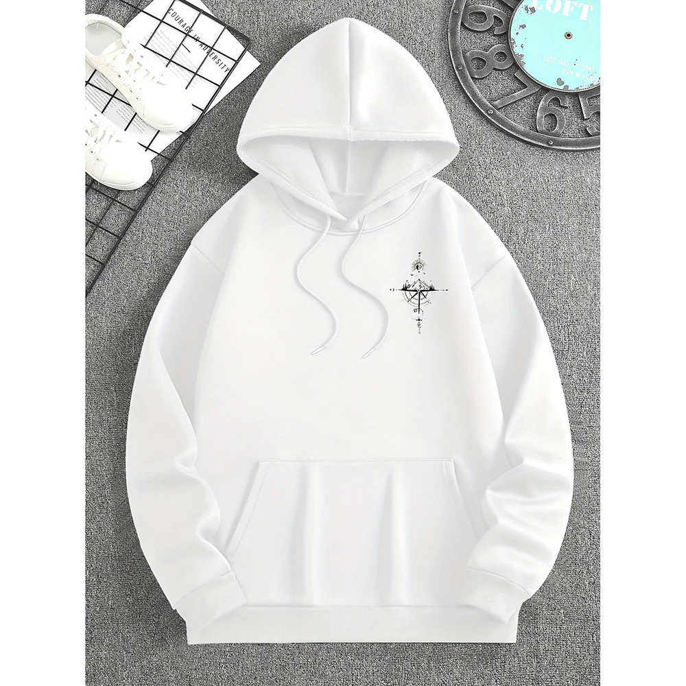 Men's Hoodie – Regular Fit – Compass Print – Cotton – Drawstring Hood – Casual - Image 3