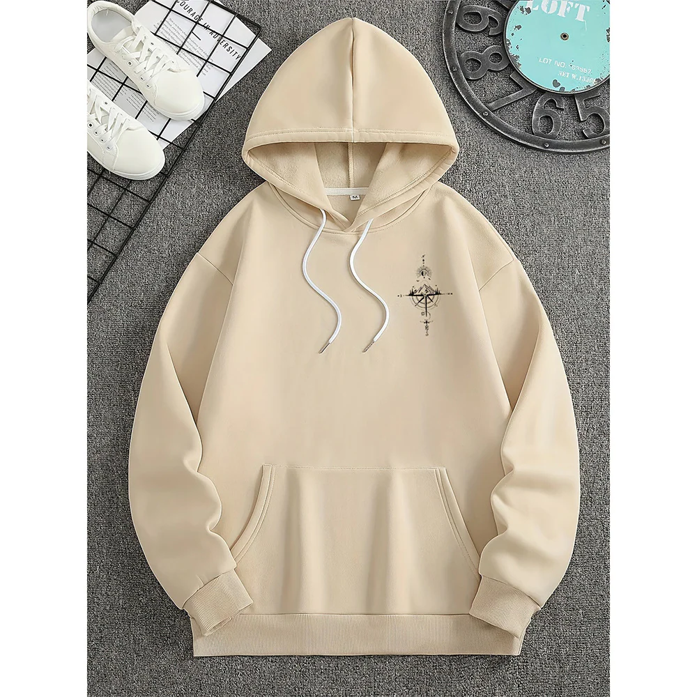 Men's Hoodie – Regular Fit – Compass Print – Cotton – Drawstring Hood – Casual - Image 4