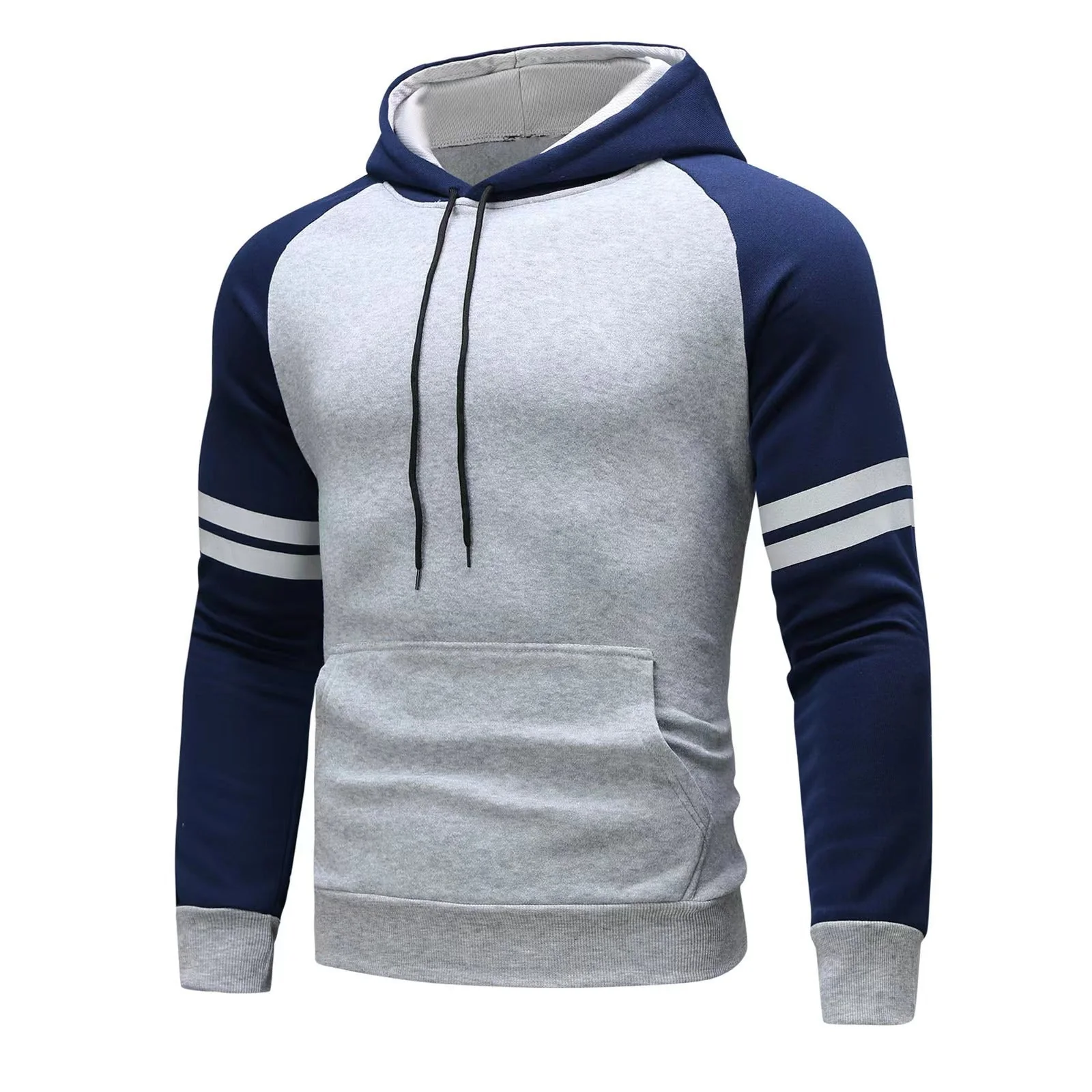 Men's Hoodie – Regular Fit – Cotton – Raglan Sleeves – Sporty Stripes – Kangaroo Pocket - Image 2
