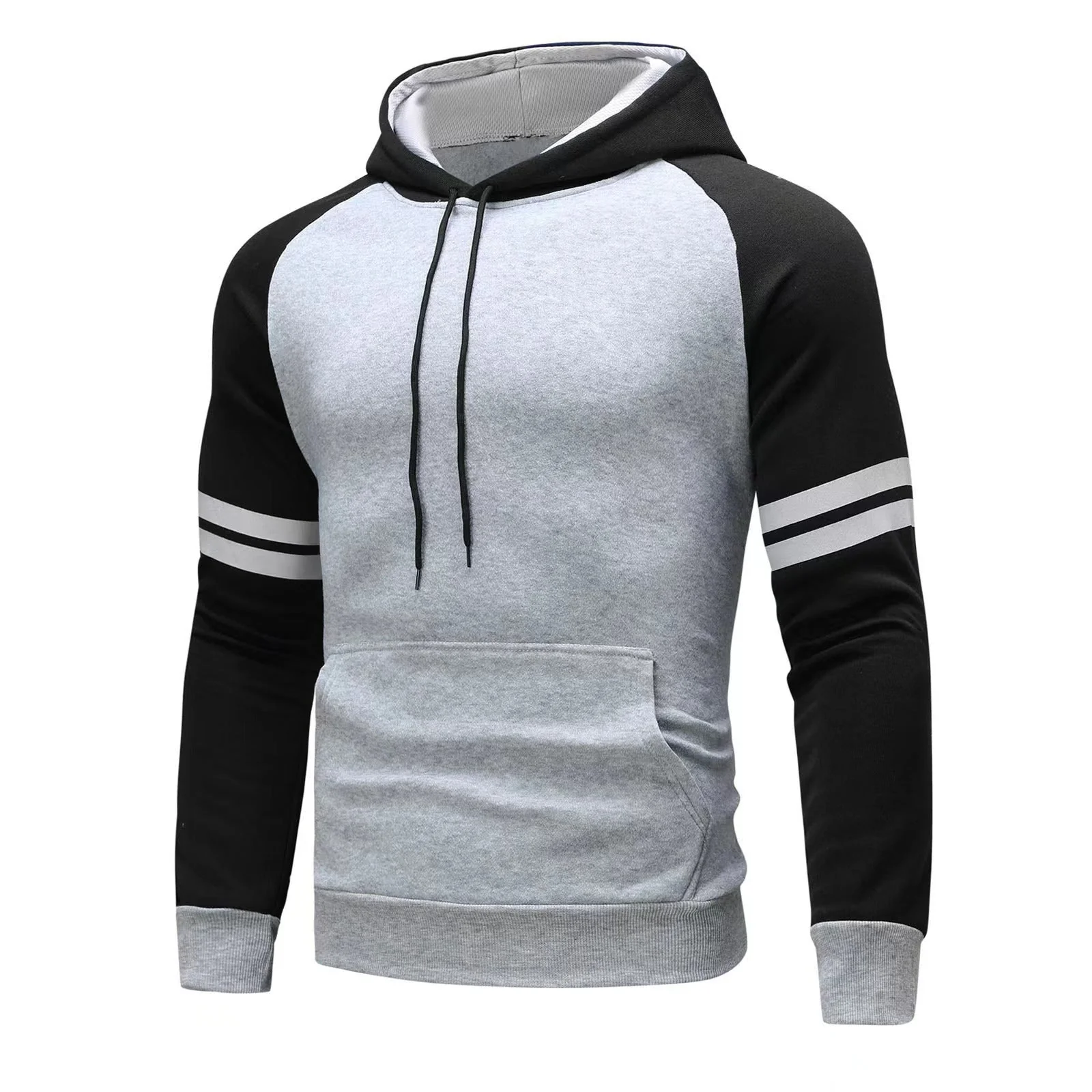 Men's Hoodie – Regular Fit – Cotton – Raglan Sleeves – Sporty Stripes – Kangaroo Pocket - Image 3