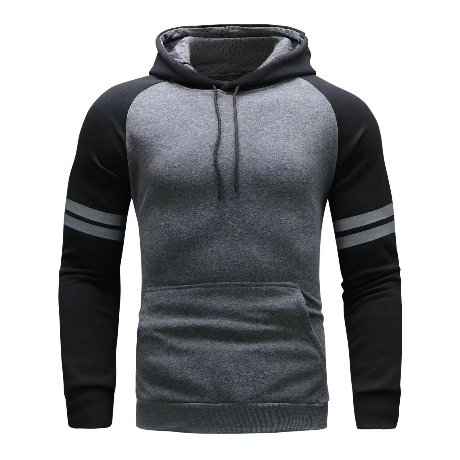 Men's Hoodie – Regular Fit – Cotton – Raglan Sleeves – Sporty Stripes – Kangaroo Pocket - Image 4