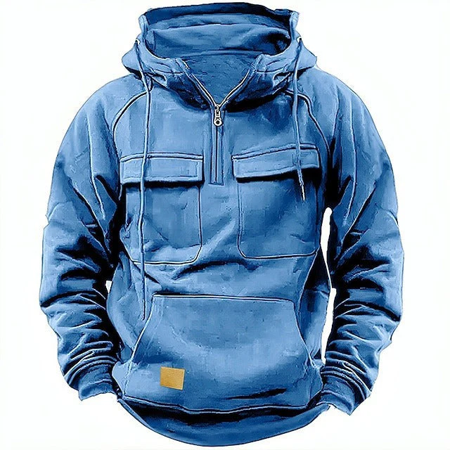 Men's Hoodie – Relaxed Fit – Half Zip – Chest Pockets – Soft Cotton Fleece - Image 2