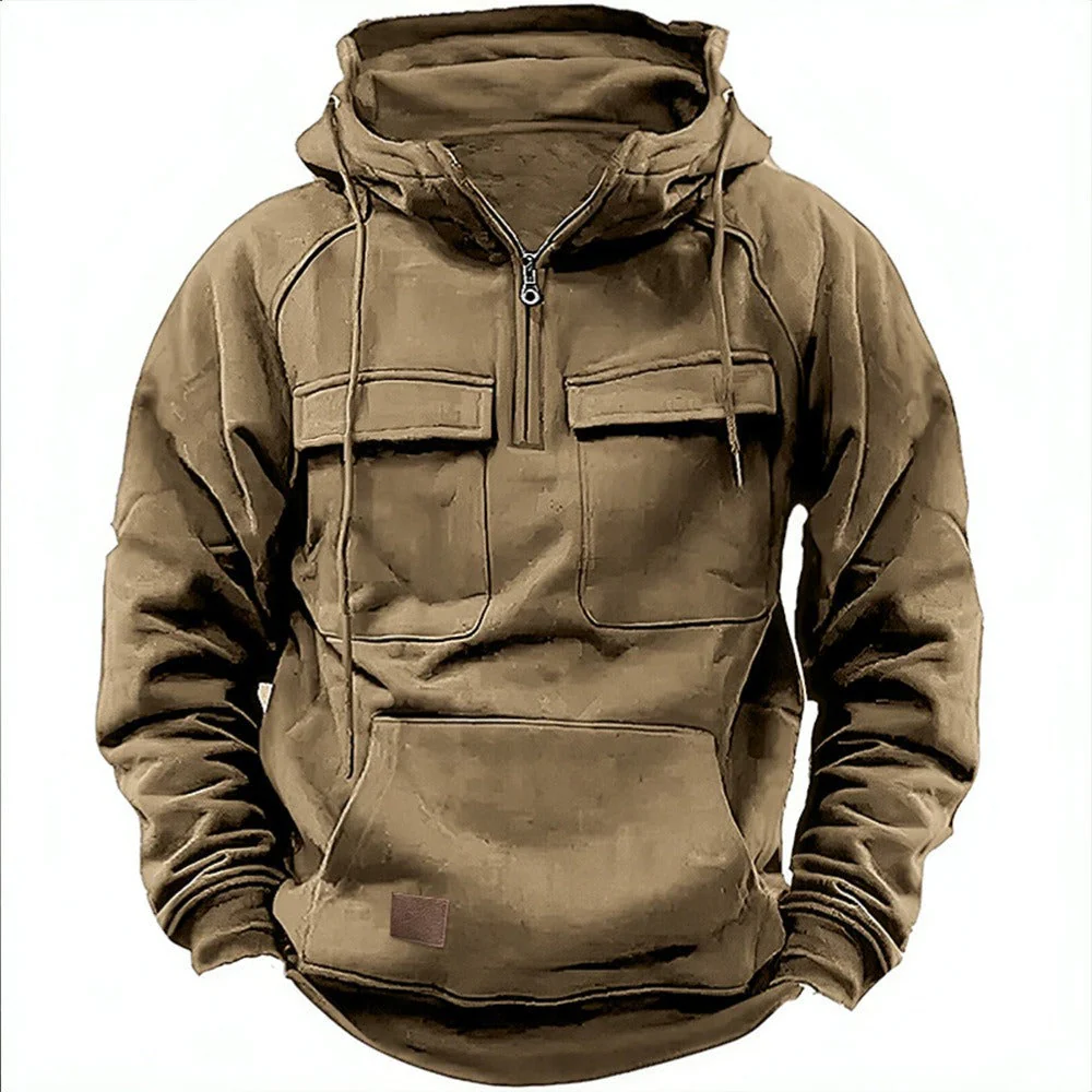Men's Hoodie – Relaxed Fit – Half Zip – Chest Pockets – Soft Cotton Fleece - Image 3