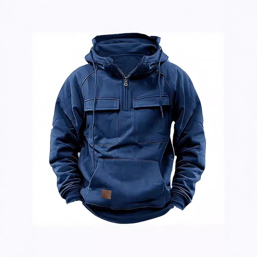 Men's Hoodie – Relaxed Fit – Half Zip – Chest Pockets – Soft Cotton Fleece - Image 4