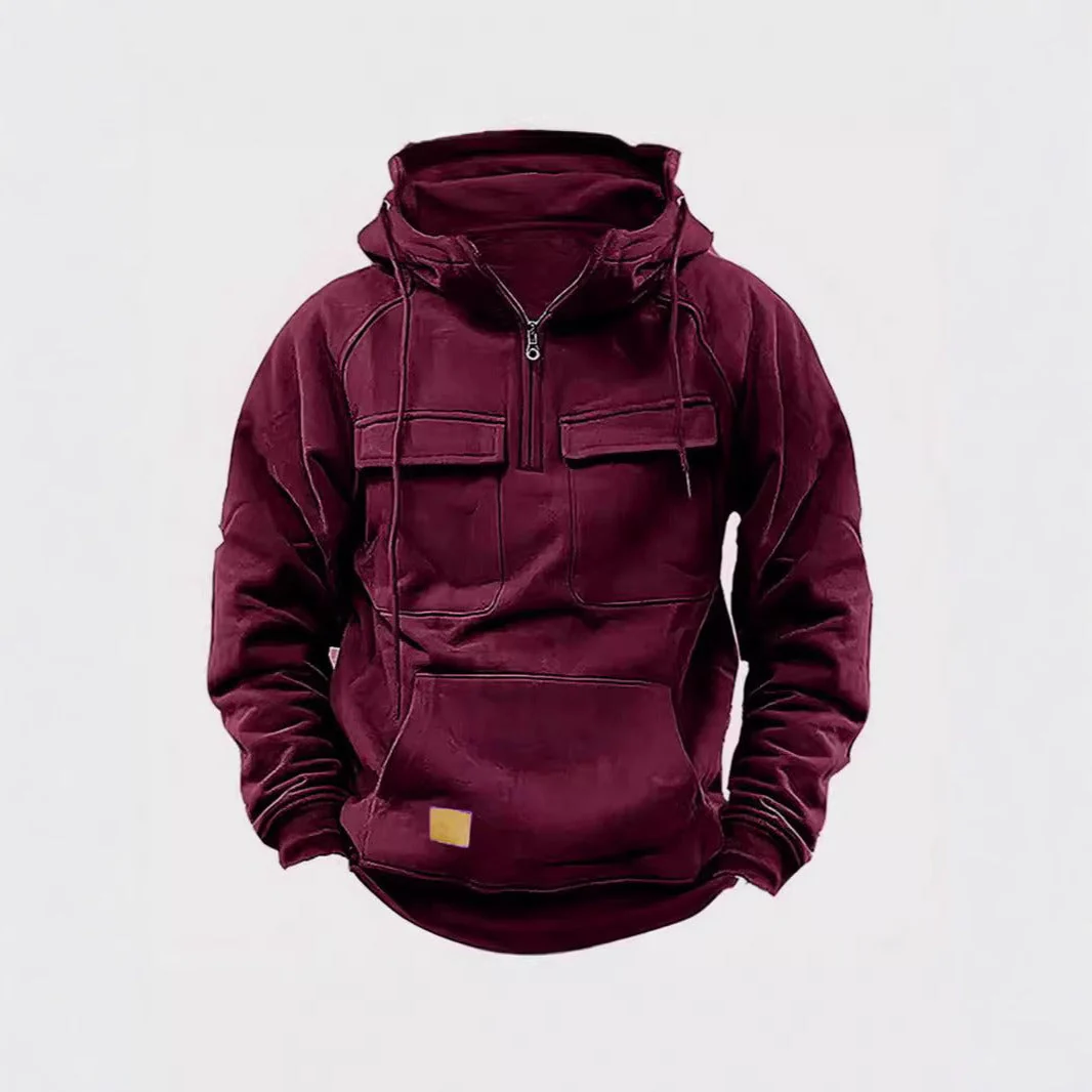 Men's Hoodie – Relaxed Fit – Half Zip – Chest Pockets – Soft Cotton Fleece - Image 5
