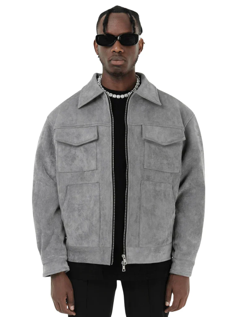Men's Jacket – Oversized Fit – Suede Look – Zip Closure – Chest Flap Pockets - Image 2
