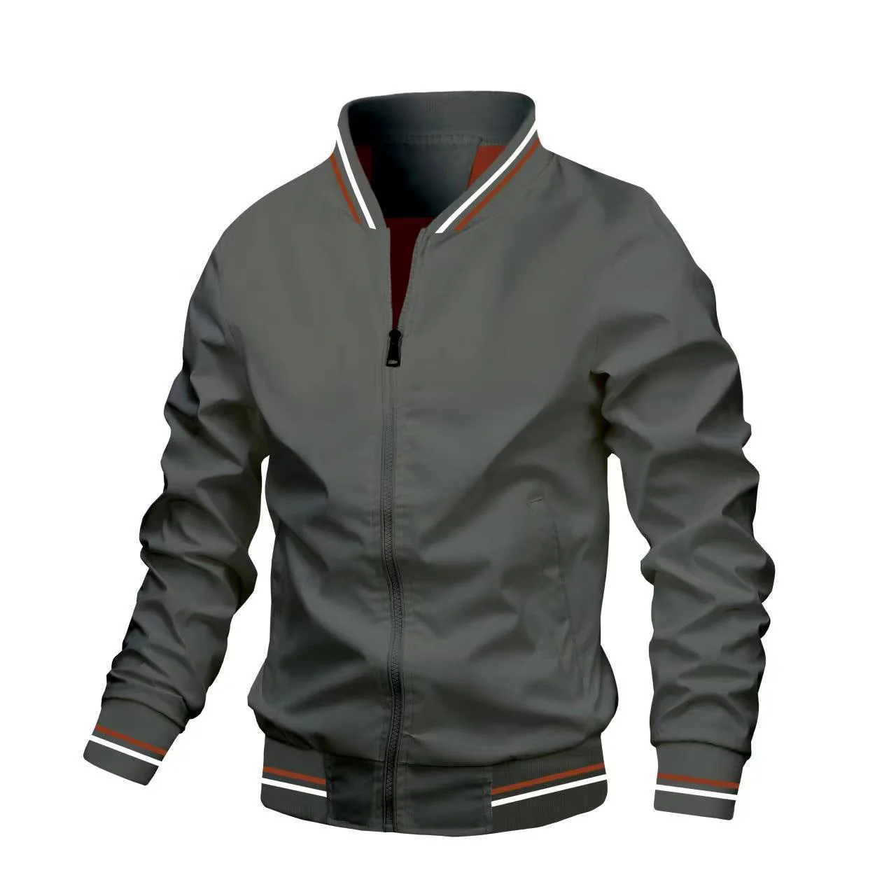 Men's Jacket – Slim Fit – Lightweight Woven – Stand-up Collar – Zipper Closure - Image 6