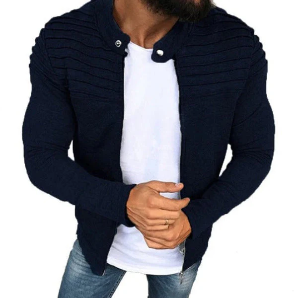 Men's Jacket – Slim Fit – Ribbed Detail – Cotton Blend – High Collar – Zip Closure - Image 3