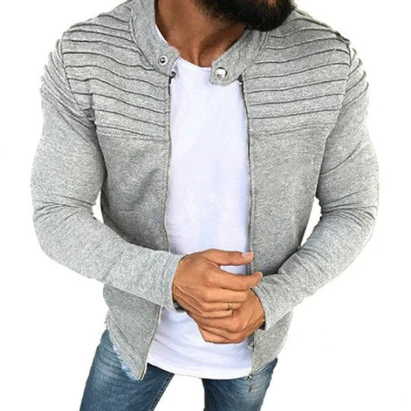 Men's Jacket – Slim Fit – Ribbed Detail – Cotton Blend – High Collar – Zip Closure - Image 4