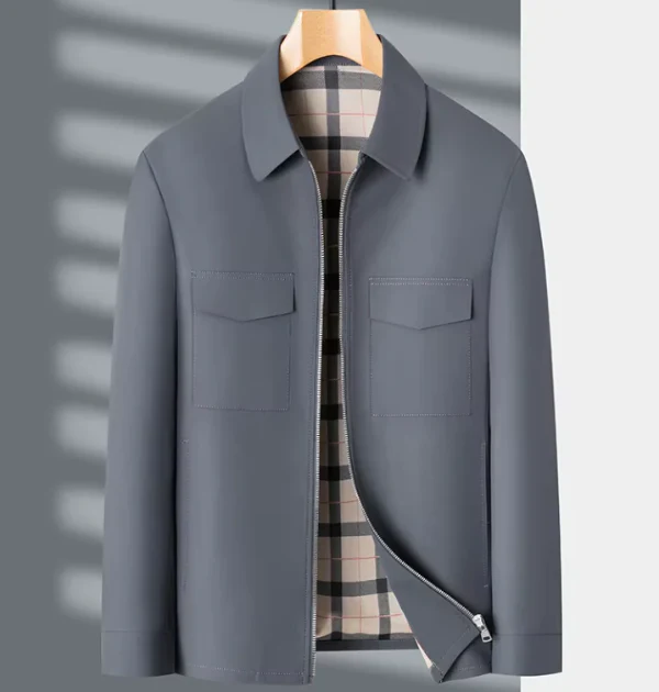 Men's Jacket – Slim Fit – Zipper Closure – Flap Pockets – Plaid Lined – Water-Repellent - Image 2