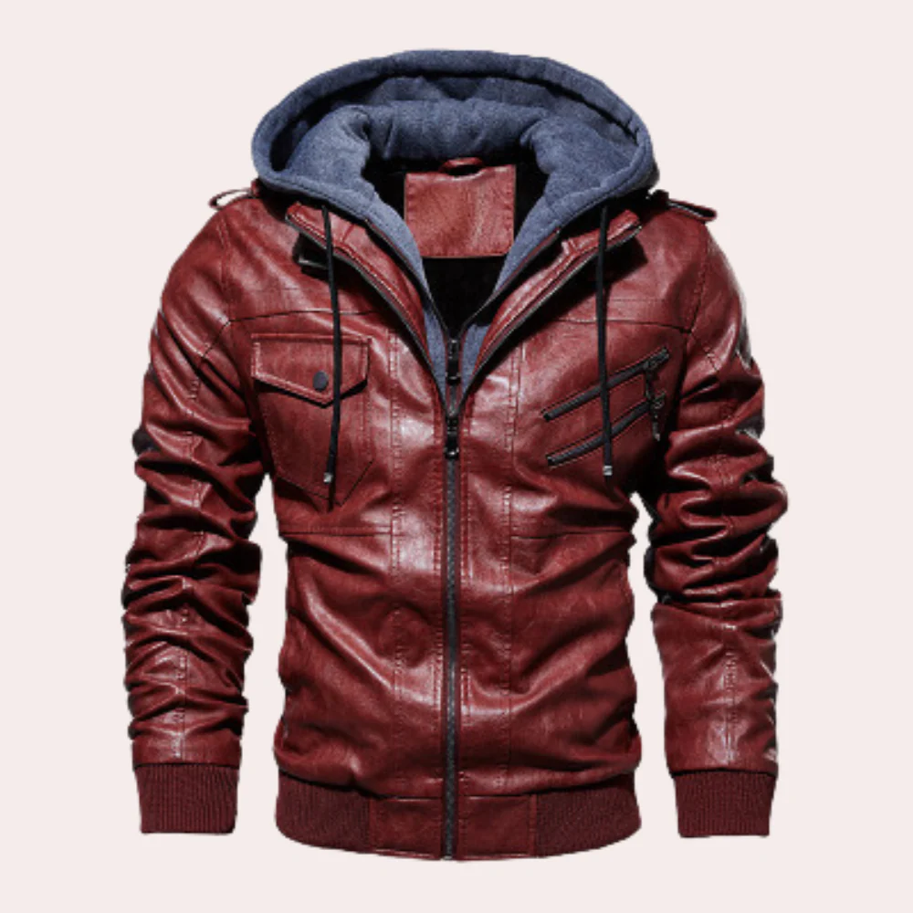 Men's Jacket With Hood – Faux Leather – Tailored Fit – Quilted Lining – Zipper Pockets - Image 4