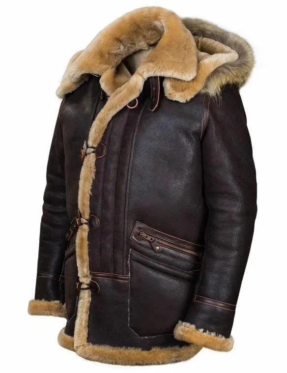Men's Jacket with Hood – Leather-Look Finish – Plush Lining – Toggle Closure - Image 2