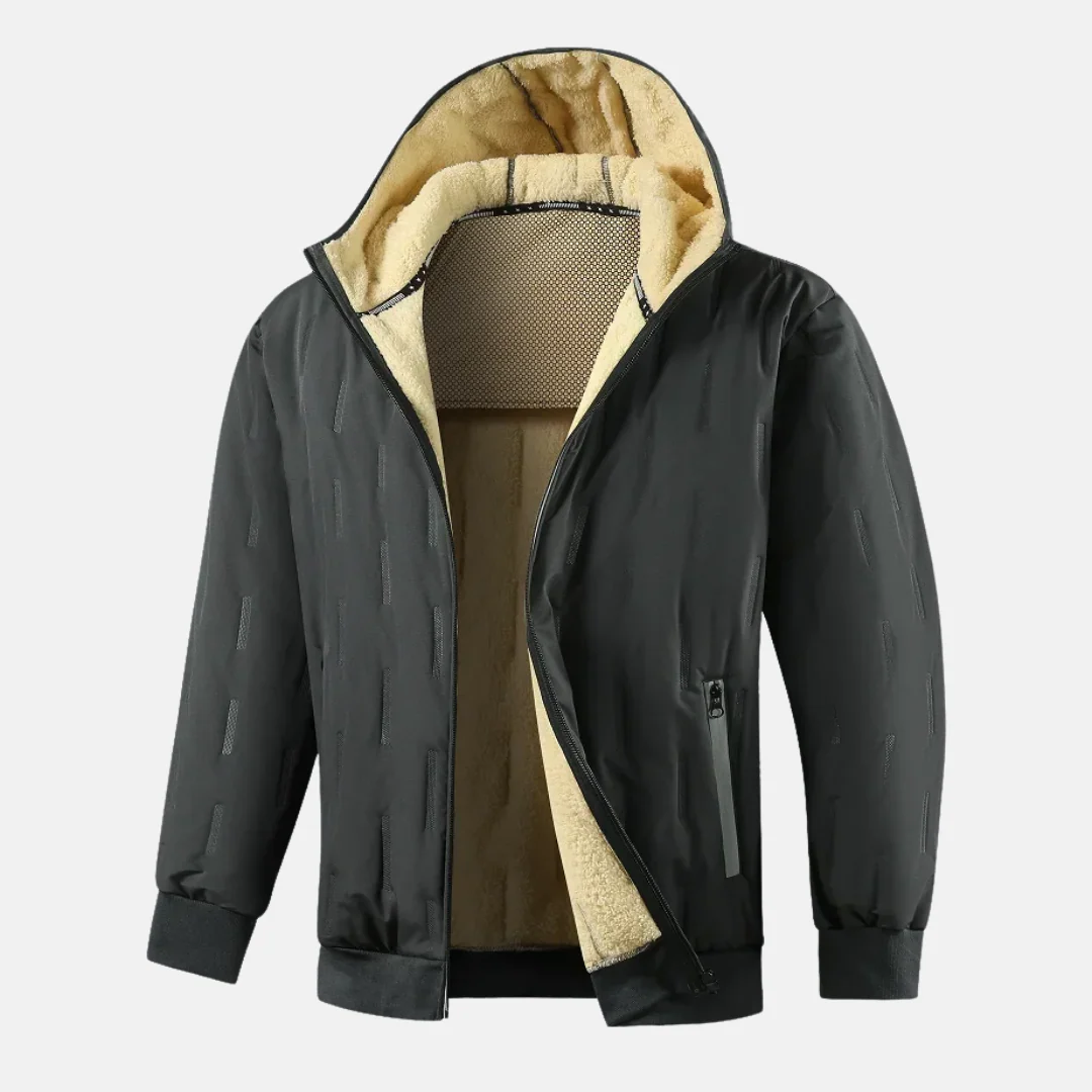 Men's Jacket with Hood – Relaxed Fit – Warm Plush Lining – Zip Pockets - Image 2