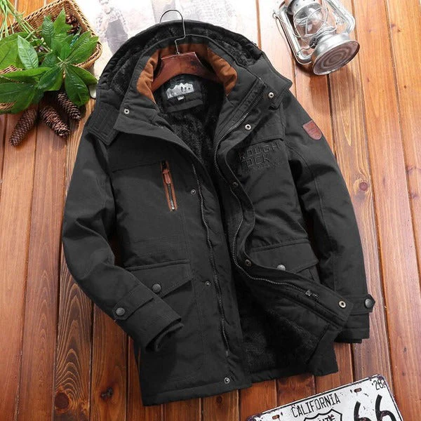 Men's Jacket – Oversized Fit – Padded and Fleece Lined – Hood – Multiple Pockets - Image 4