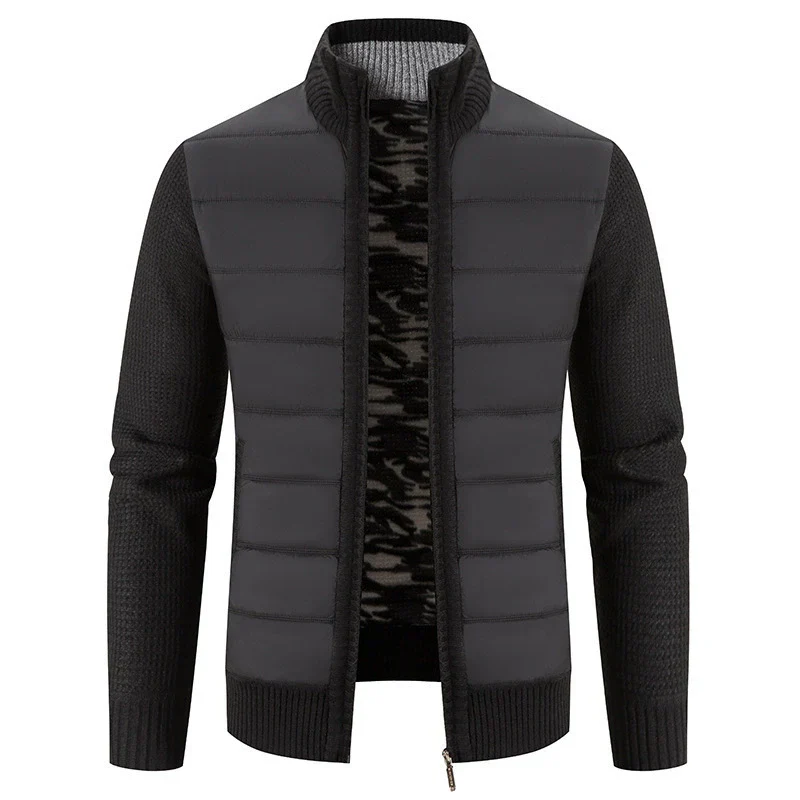 Men's Jacket – Regular Fit – Padded Body – Knitted Sleeves in Wool Mix – Stand-up Collar – Zipper Closure