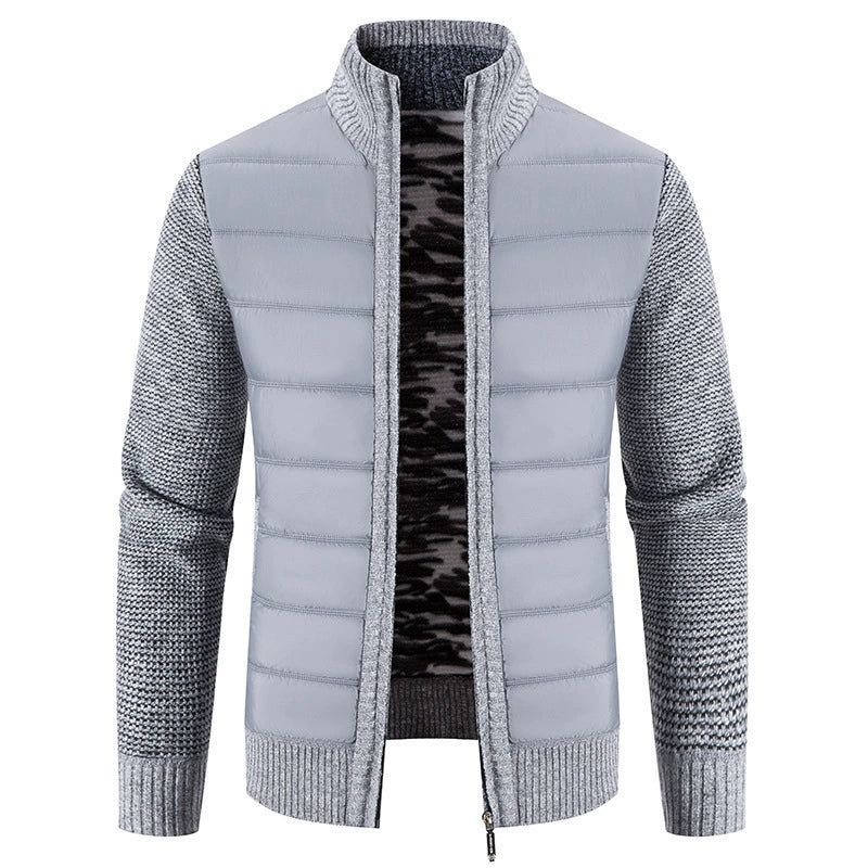 Men's Jacket – Regular Fit – Padded Body – Knitted Sleeves in Wool Mix – Stand-up Collar – Zipper Closure - Image 2